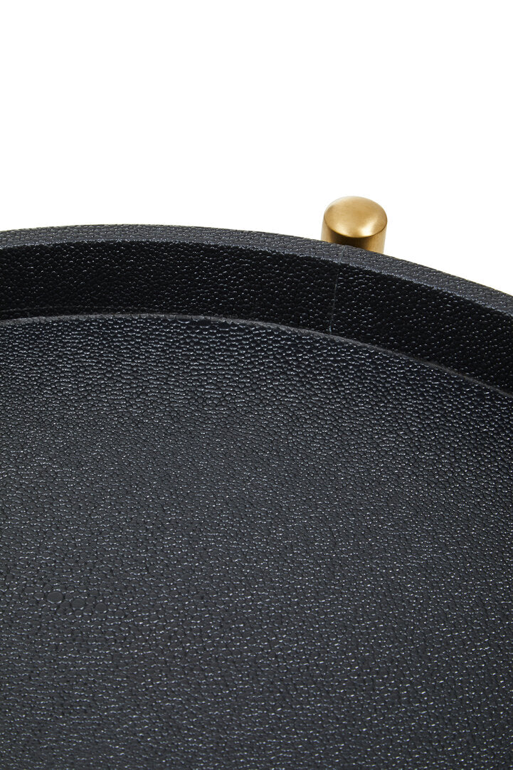 Laguna Two Tier Black Faux Shagreen Tray Table Trolley
