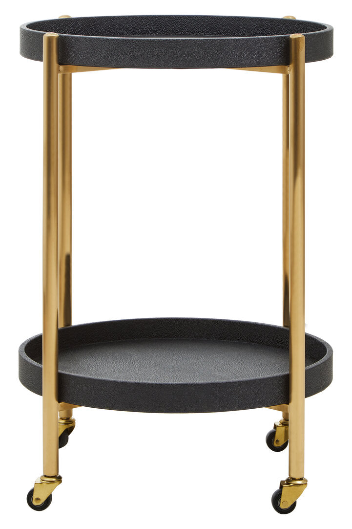 Laguna Two Tier Black Faux Shagreen Tray Table Trolley
