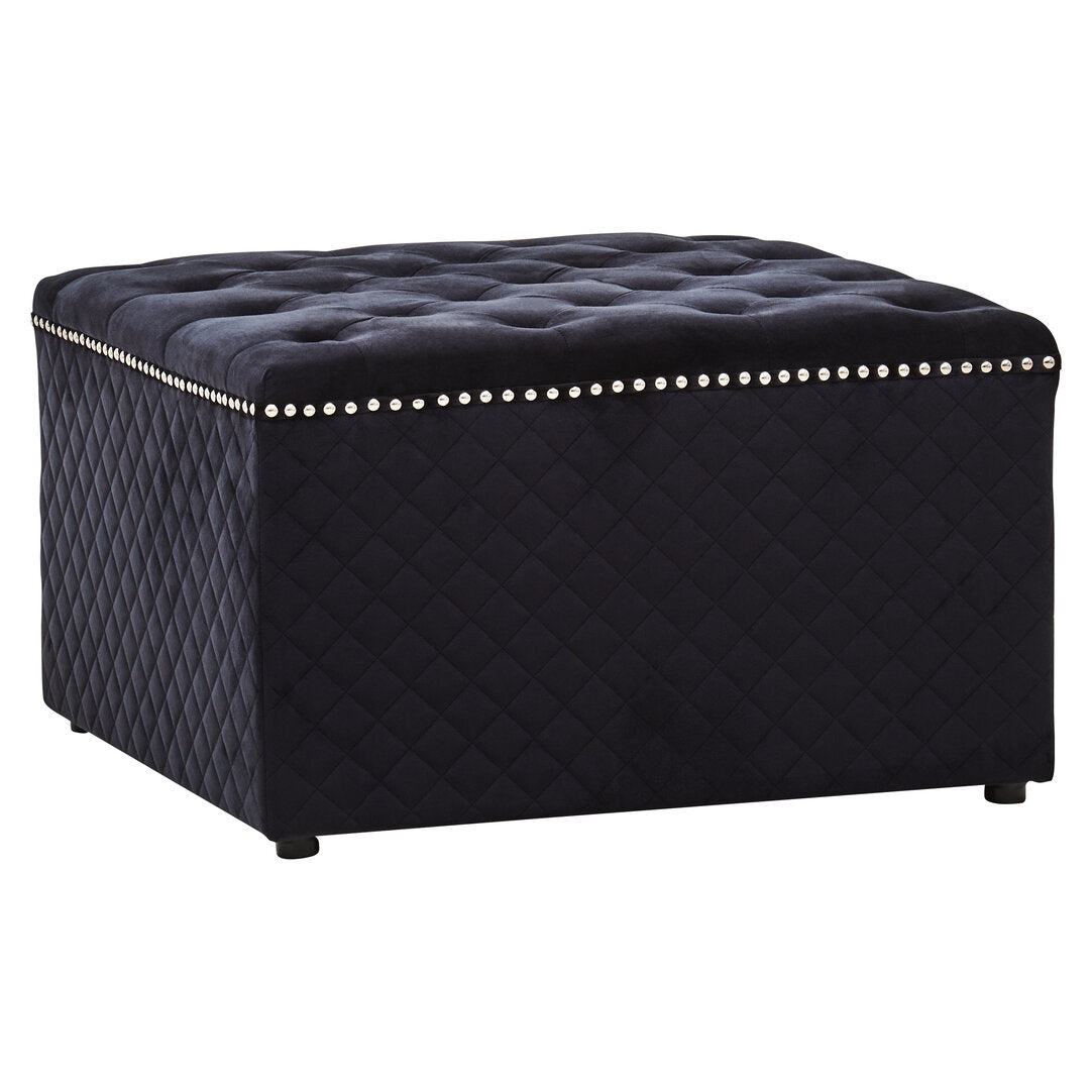 Windsor Square Black Velvet Ottoman