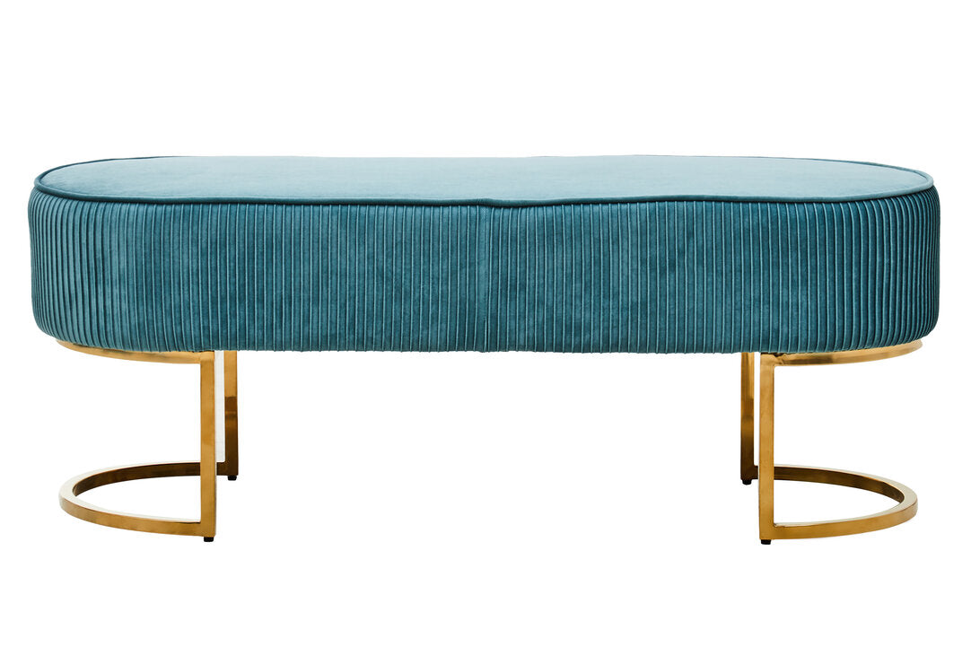 Windsor Green Velvet Ottoman Bench With Gold Finish Legs