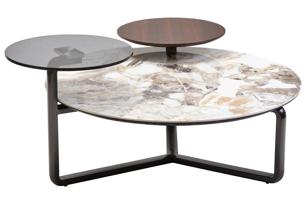 Aurora Grey Glass and Ceramic Marble Effect 3 Tier Coffee Table