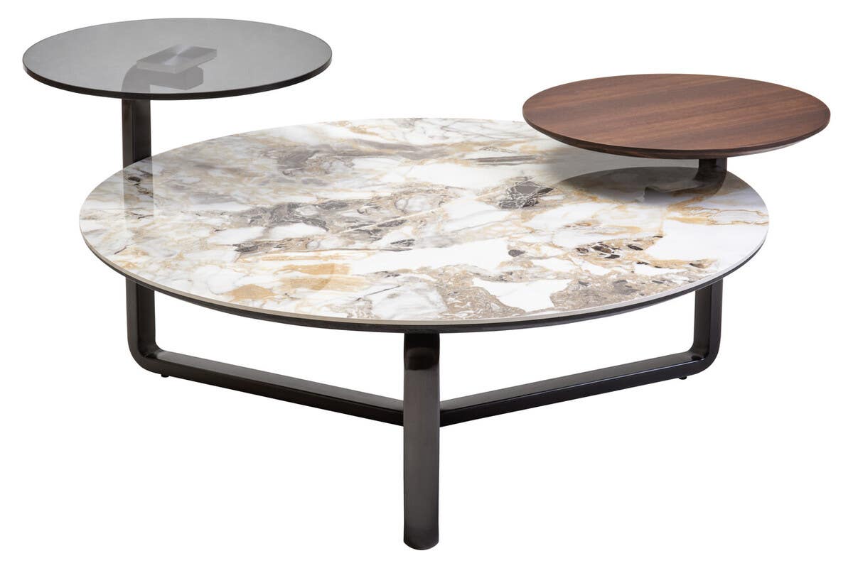 Aurora Grey Glass and Ceramic Marble Effect 3 Tier Coffee Table
