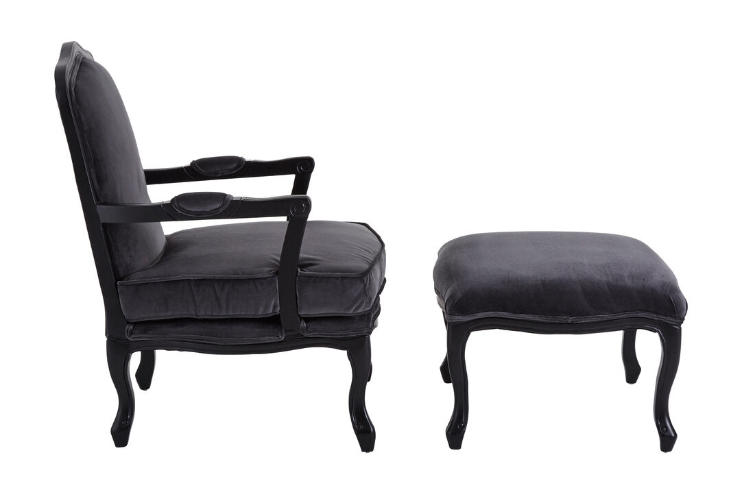 Windsor Grey Velvet Chair And Footstool