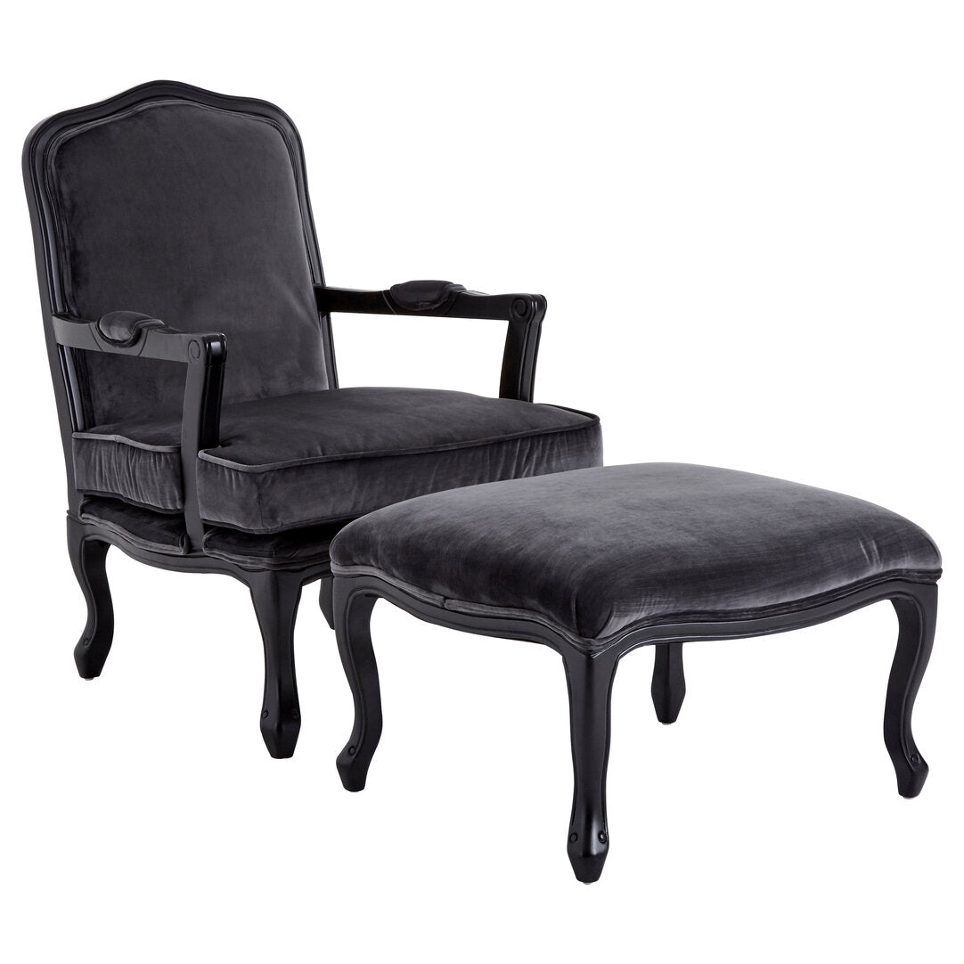 Windsor Grey Velvet Chair And Footstool