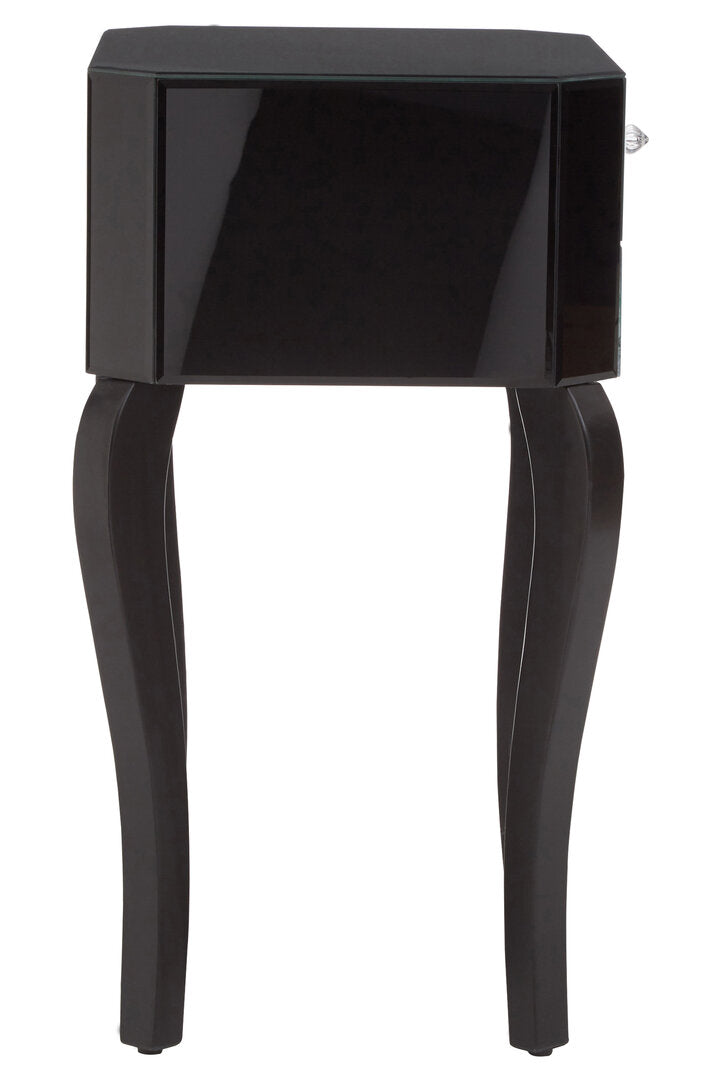 Regent 1 Drawer Black Mirrored Glass Side Table