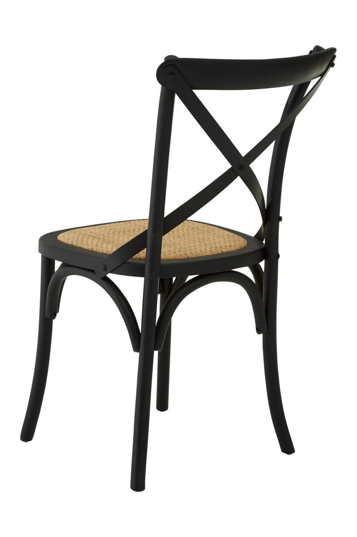 Cannes Black Oak Wood and Rattan Dining Chair