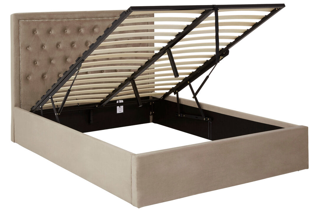 Brighton Mink Velvet Ottoman Double Bed