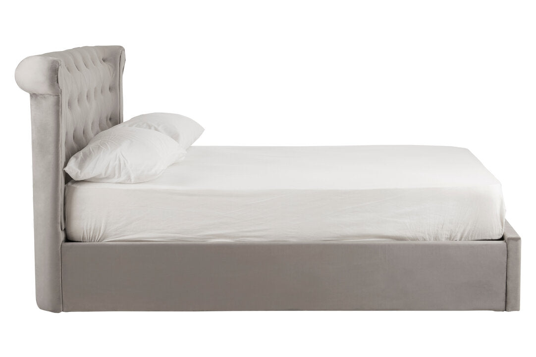 Bath Grey Velvet Ottoman Double Bed