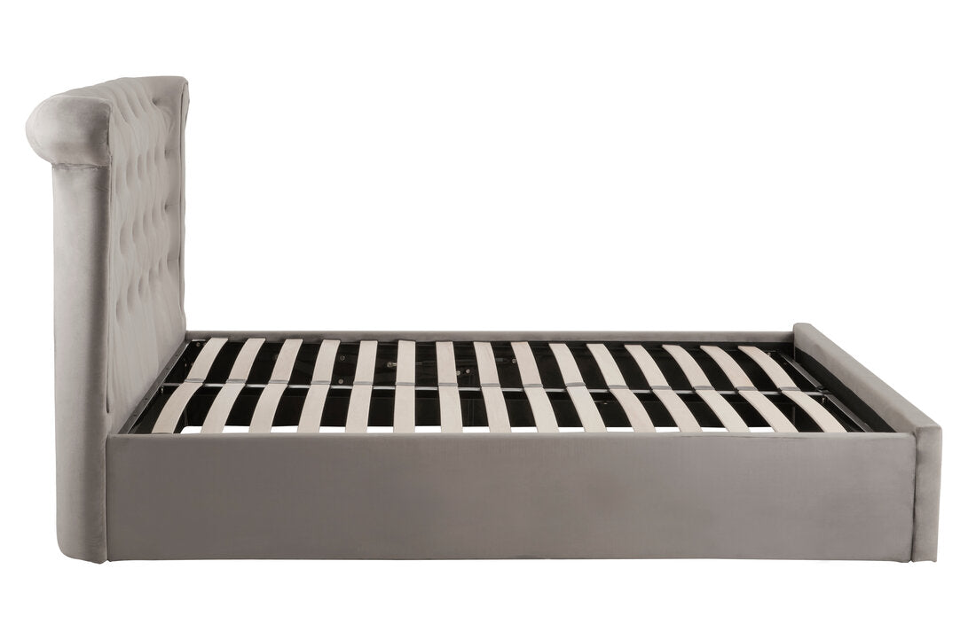 Bath Grey Velvet Ottoman Double Bed