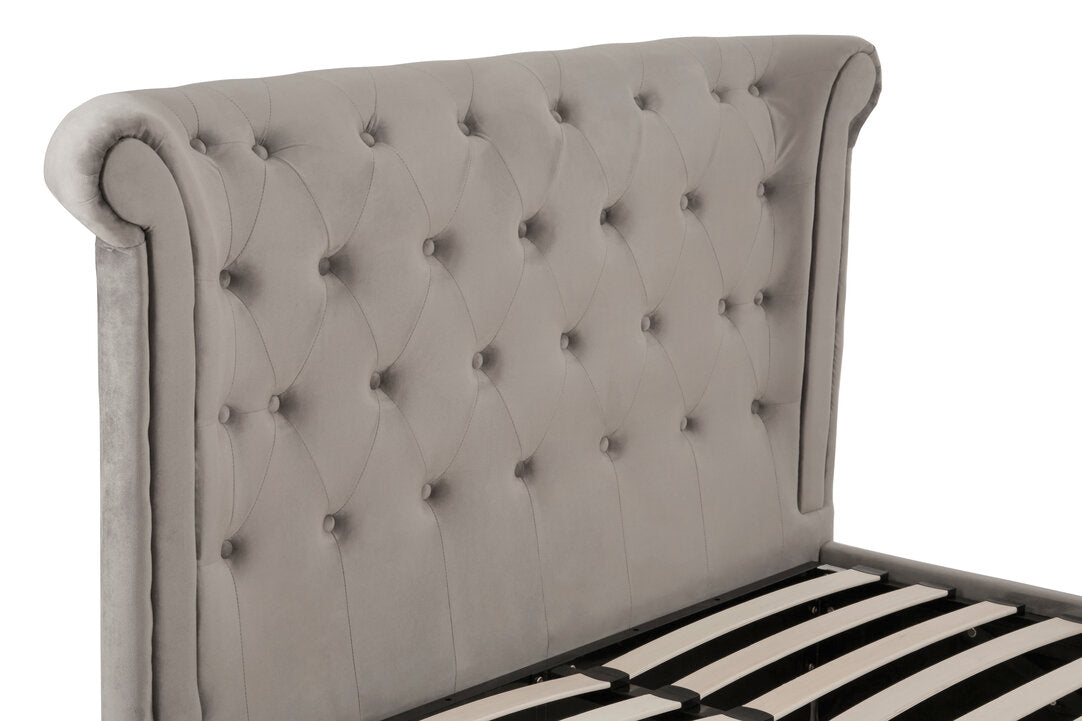 Bath Grey Velvet Ottoman Double Bed