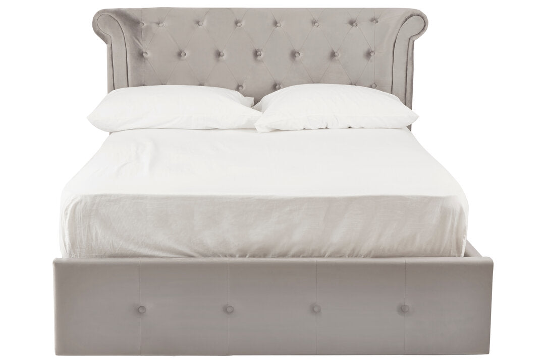 Bath Grey Velvet Ottoman Double Bed