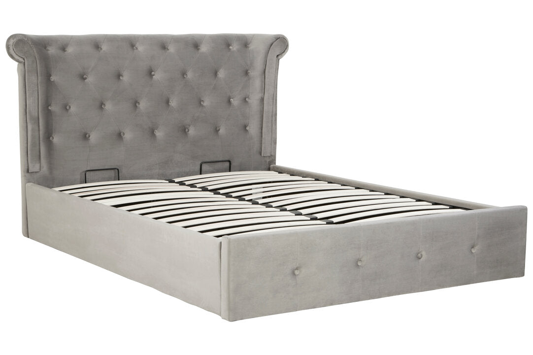 Bath Grey Brushed Velvet Ottoman King Bed