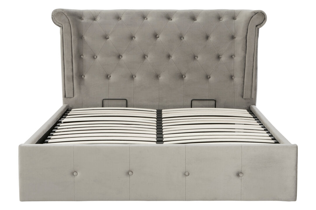 Bath Grey Brushed Velvet Ottoman King Bed