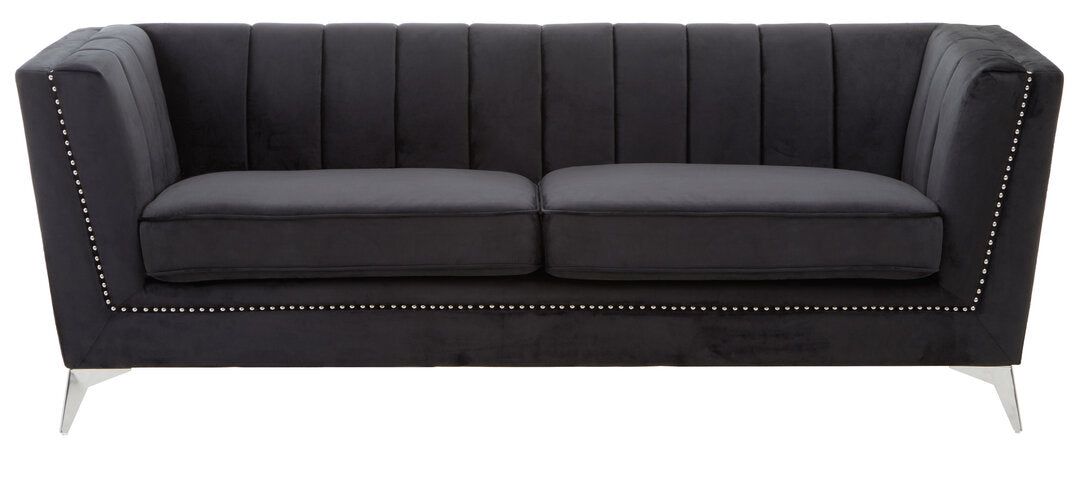 Seville Three Seat Black Velvet Sofa
