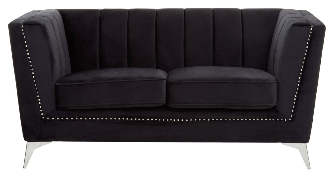 Seville Two Seat Black Velvet Sofa