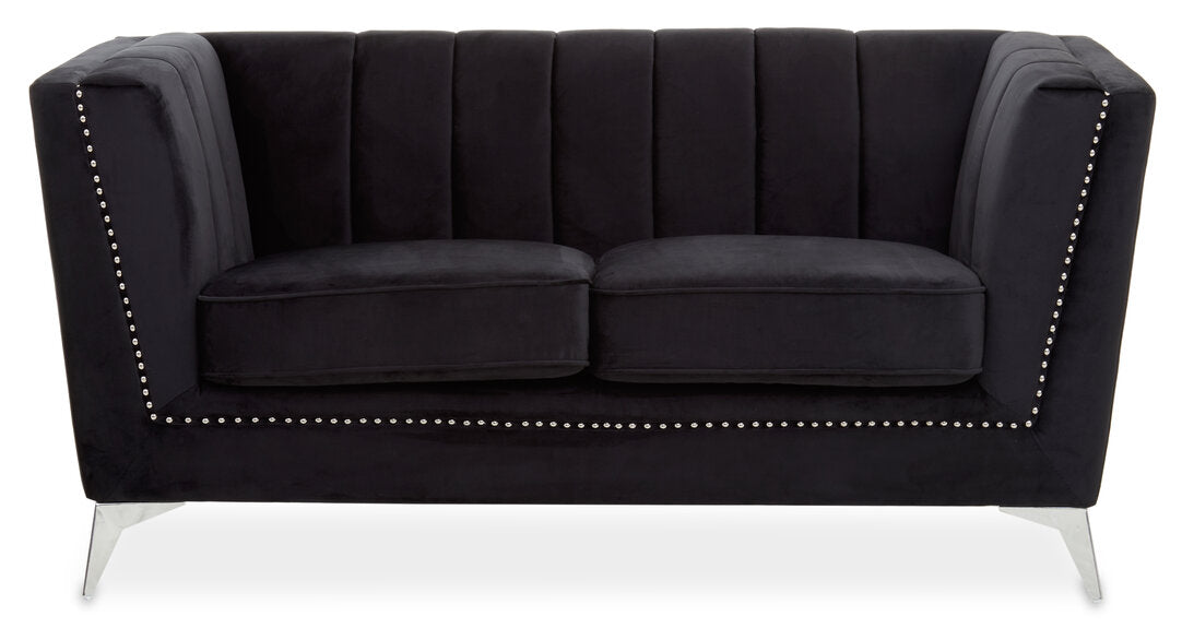 Seville Two Seat Black Velvet Sofa