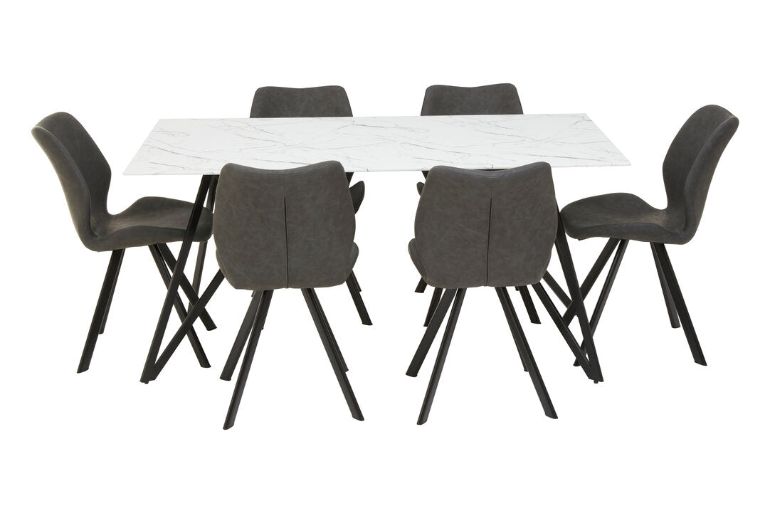 Cordoba Marble Effect Dining Table with 6 Chairs Set