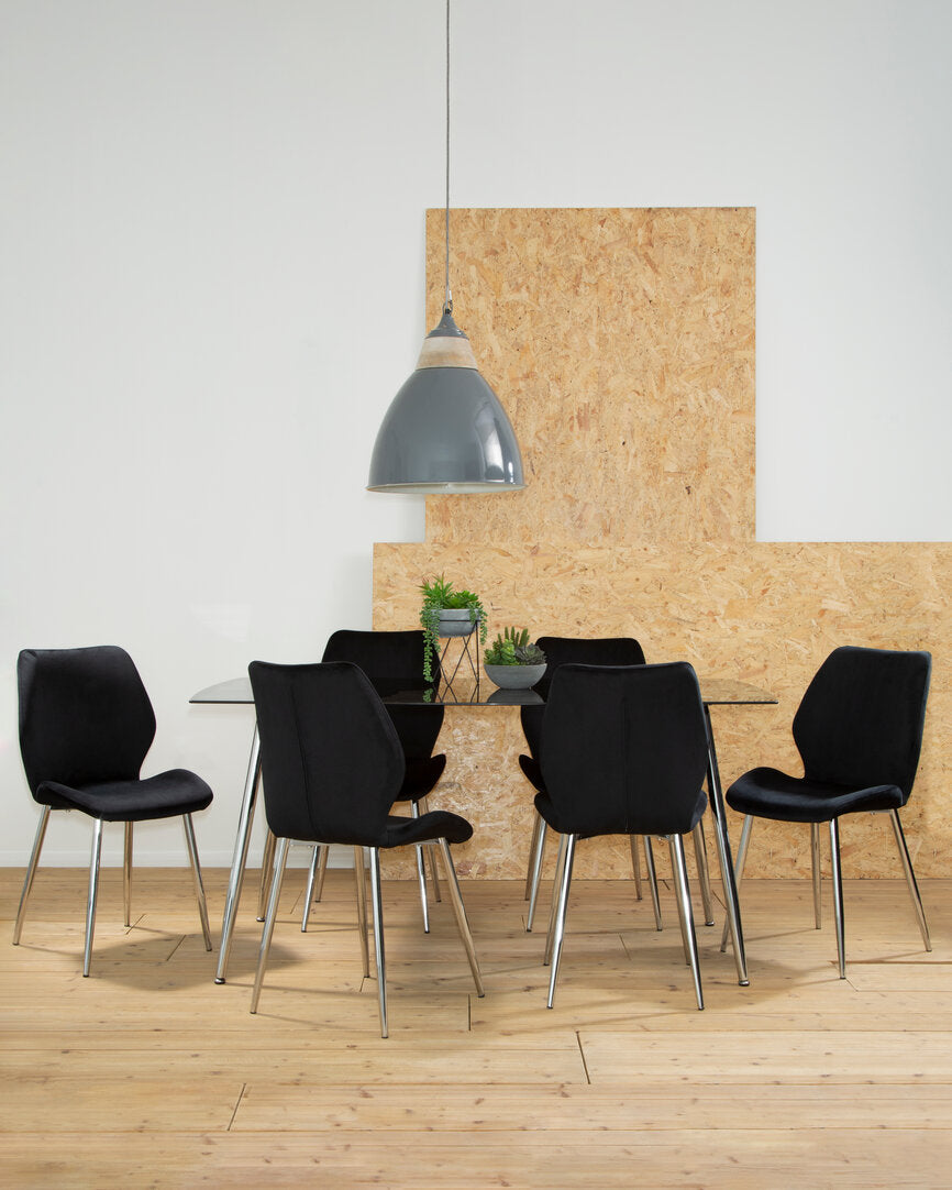 Laguna BlackTempered Glass Dining Table with 6 Chairs