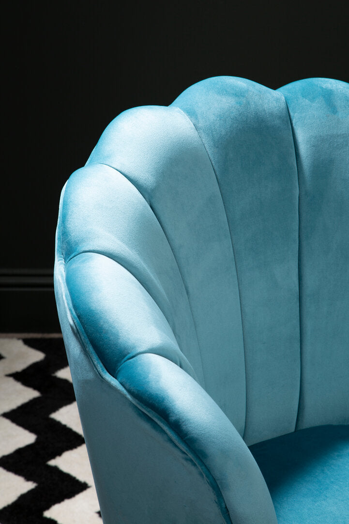 Whitby Aqua Velvet Scalloped Chair