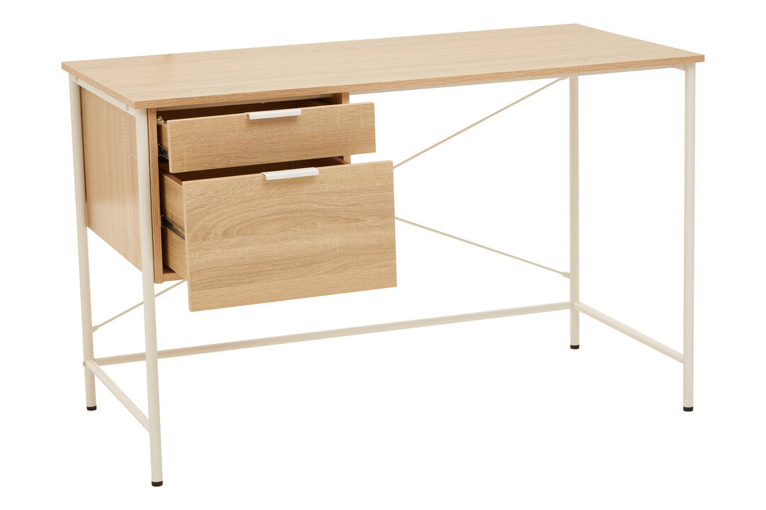 Penzance Natural Oak Veneer Desk With Drawers