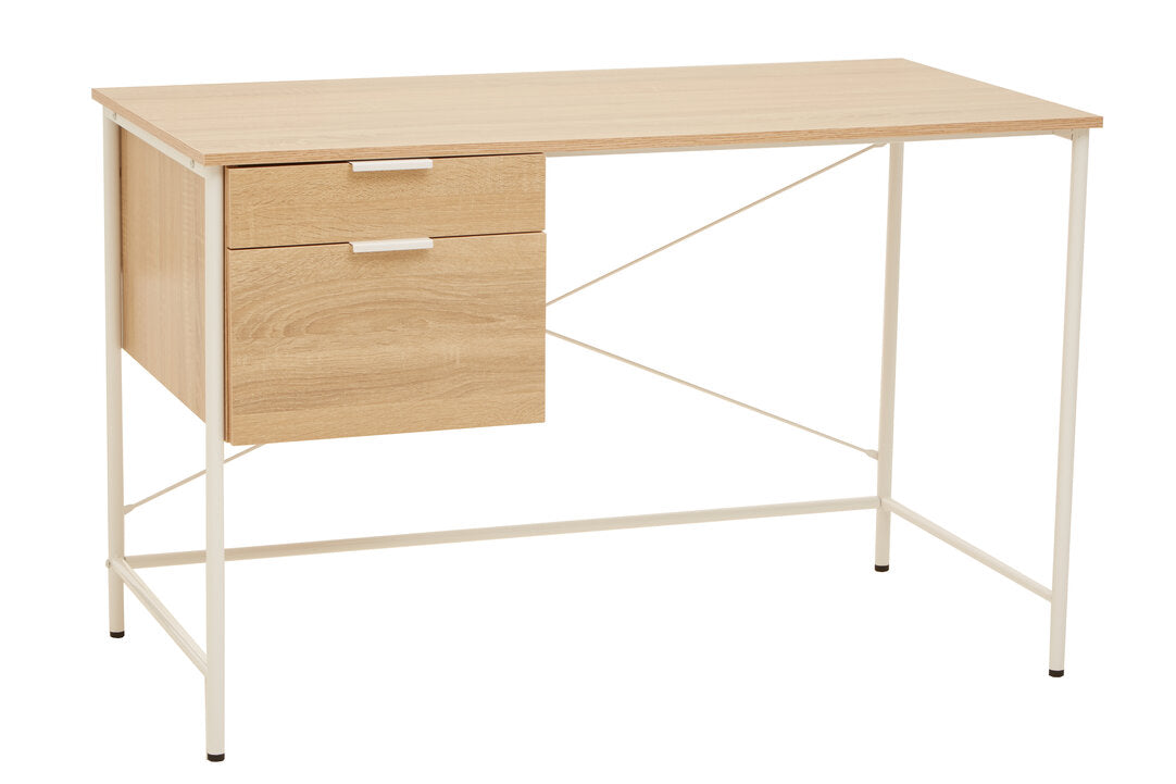 Penzance Natural Oak Veneer Desk With Drawers