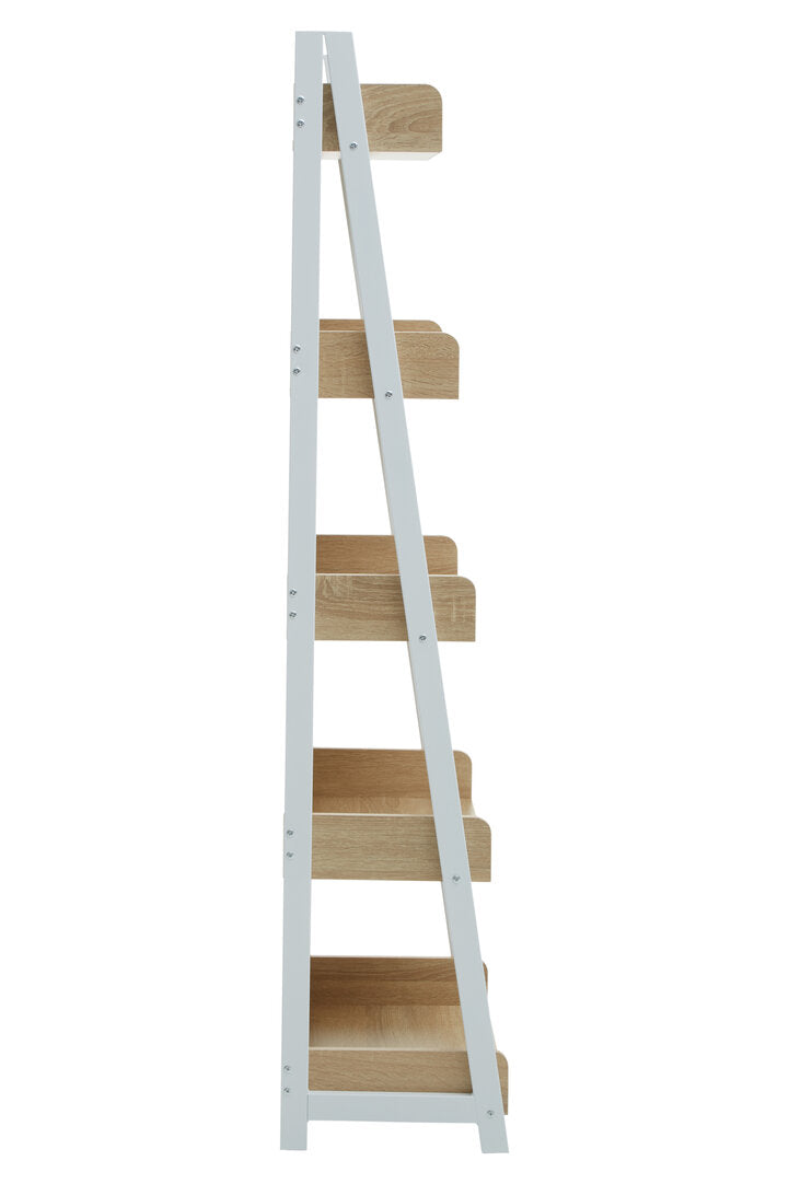 Penzance Five Tier Natural Oak Ladder Shelf Unit