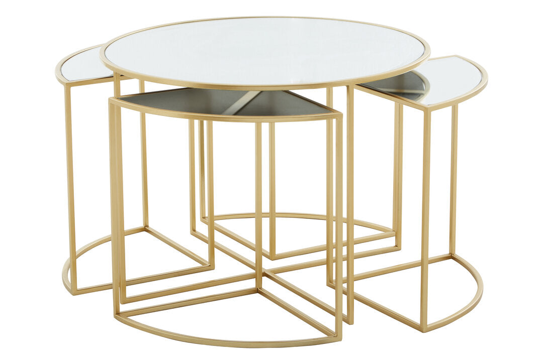 Chelsea 5 Piece Mirrored Top Nesting Tables Set with Gold Frame