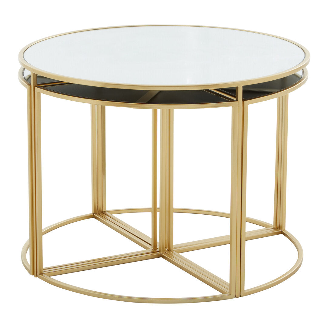 Chelsea 5 Piece Mirrored Top Nesting Tables Set with Gold Frame
