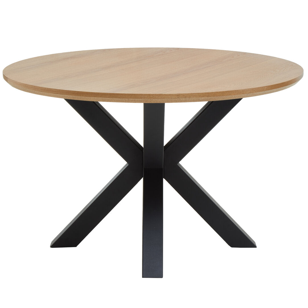 Sorrento Wood Veneer Round Dining Table With Black Metal Legs