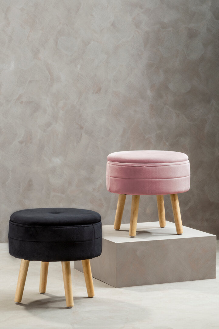 Cannes Pink Velvet Stool