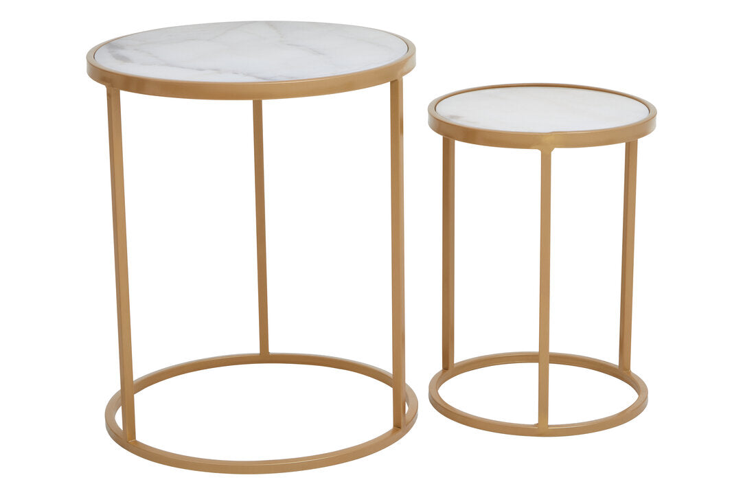 Soho White Marble and Gold Set Of Two Nesting Tables
