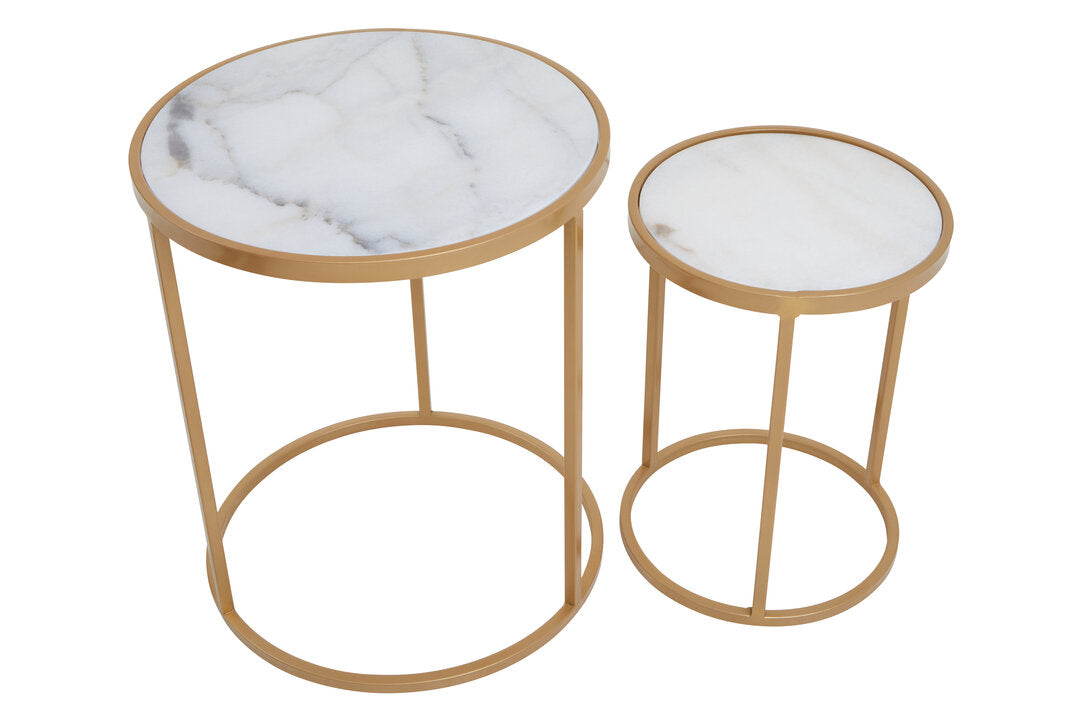Soho White Marble and Gold Set Of Two Nesting Tables