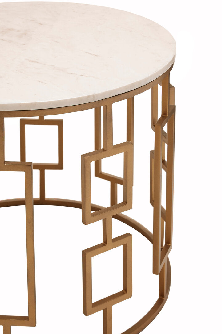 Regent White Marble Top Side Table with Gold Finish Base