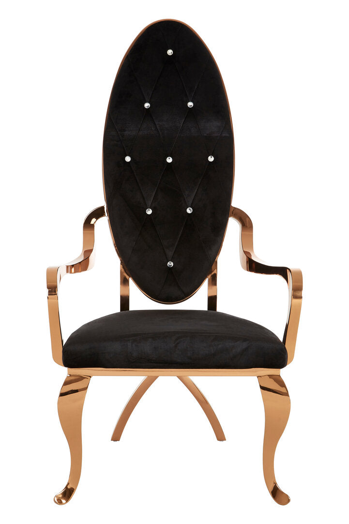 Porto Black Velvet And Rose Gold Baroque Chair