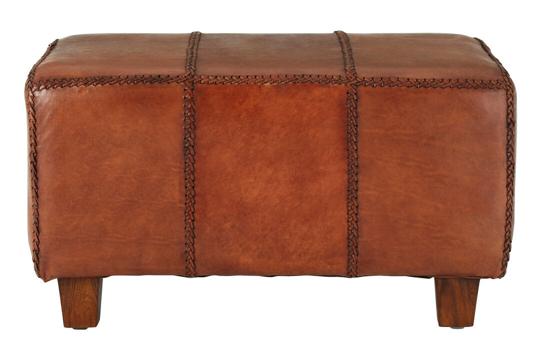 Carlton Leather Bench With Teak Wood Legs