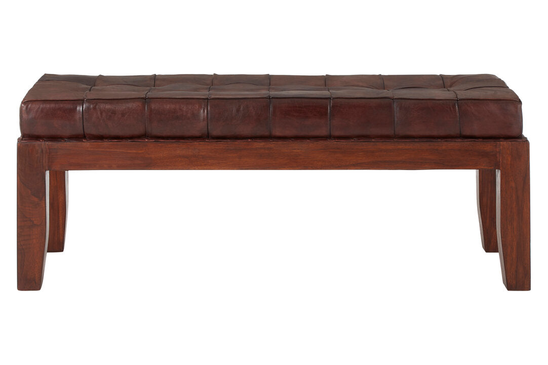 Carlton Antique Brown Leather Bench