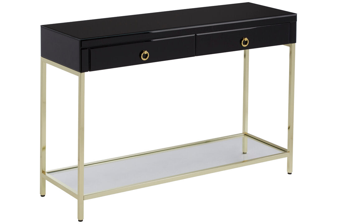 Vienna Townhouse Black Mirror Console Table with Gold Frame