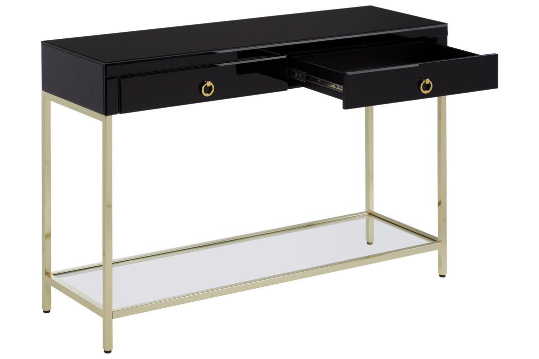 Vienna Townhouse Black Mirror Console Table with Gold Frame