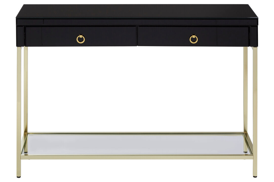Vienna Townhouse Black Mirror Console Table with Gold Frame
