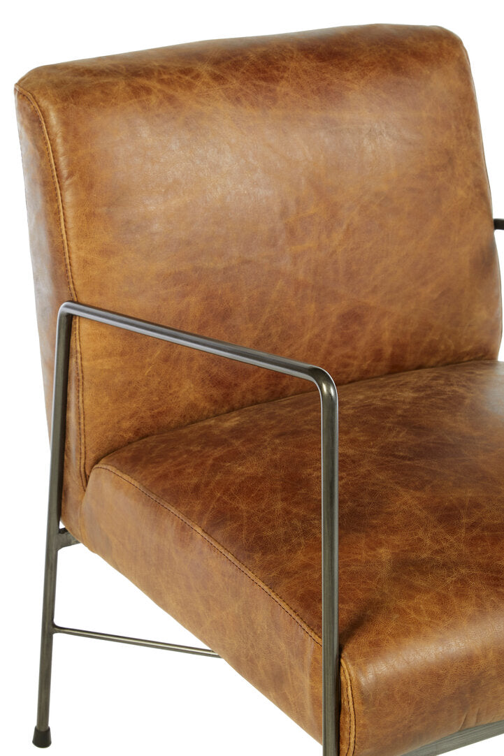 Harrogate Light Brown Genuine Leather and Iron Lounge Chair