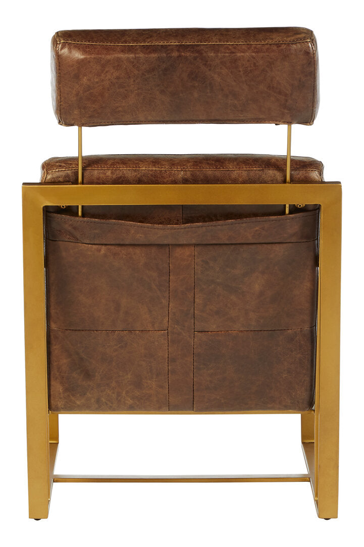 Harrogate Brown Leather Lounge Chair with Rose Gold Iron Frame