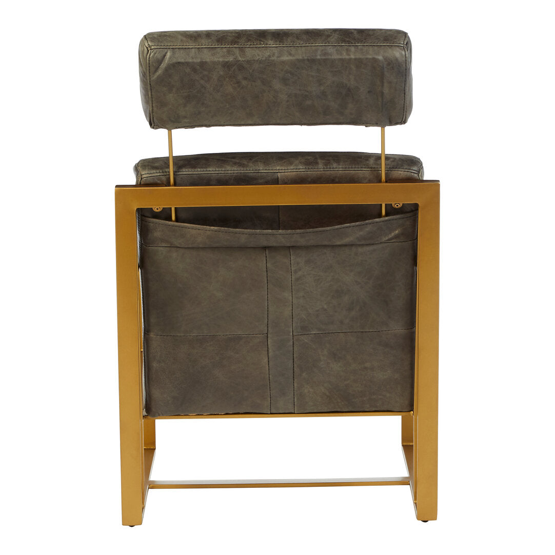 Harrogate Grey Leather Lounge Chair with Rose Gold Finish Frame