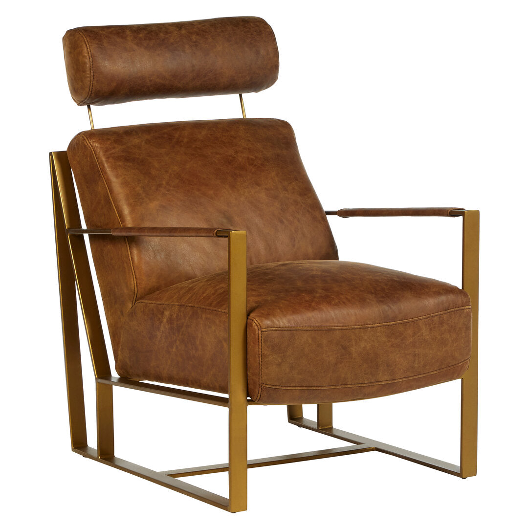 Harrogate Light Brown Leather Lounge Chair With Iron Frame