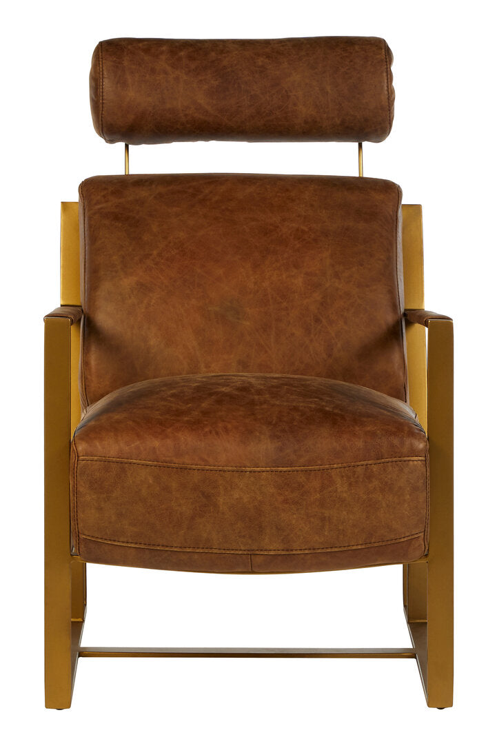 Harrogate Light Brown Leather Lounge Chair With Iron Frame