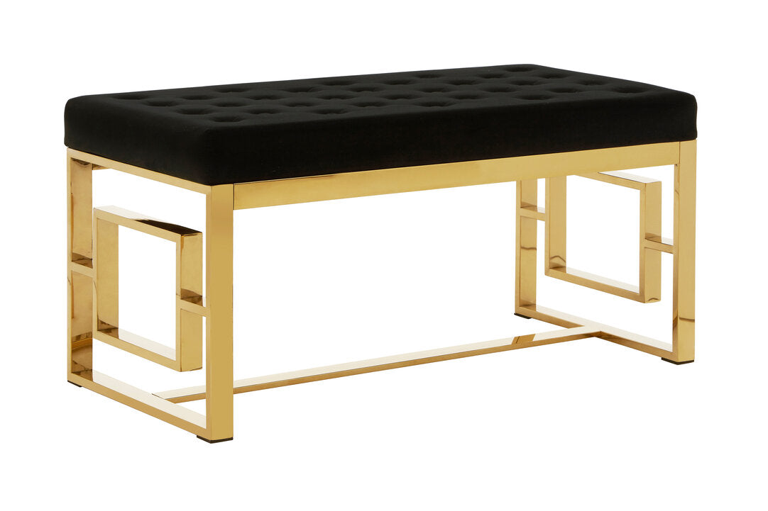 Aurora Black Velvet and Gold Bench
