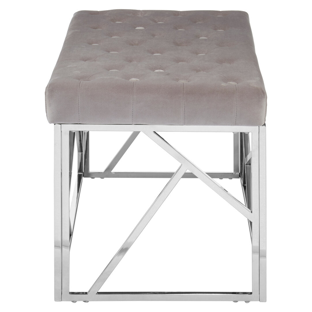 Aurora Mink Velvet Bench with Silver Finish Frame