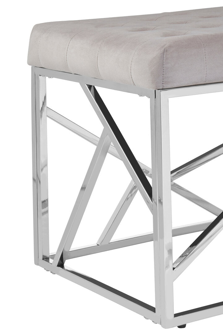 Aurora Mink Velvet Bench with Silver Finish Frame