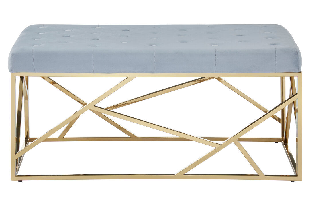 Aurora Gold And Powder Blue Velvet Bench
