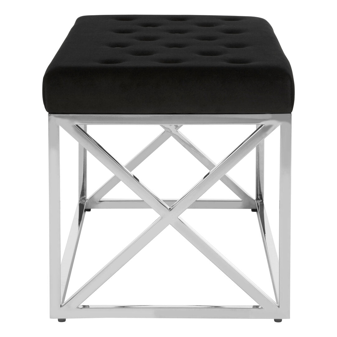 Aurora Black Tufted Seat And Silver Finish Bench