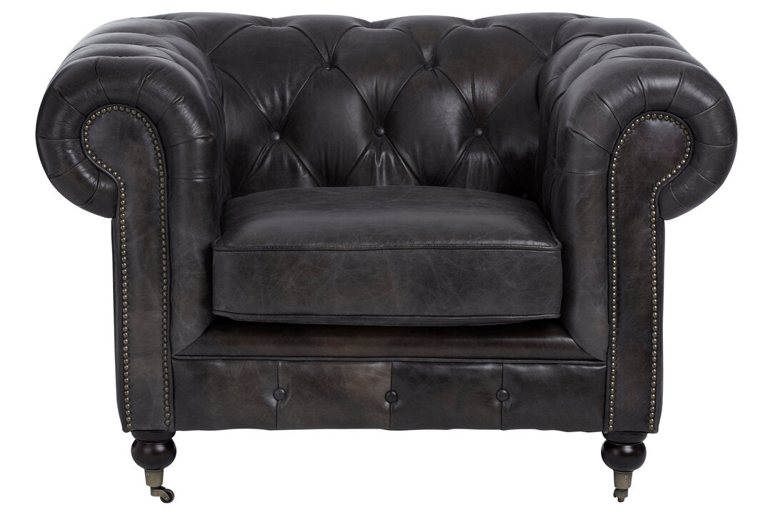 Verona Dark Grey Brown Leather Chesterfield Chair